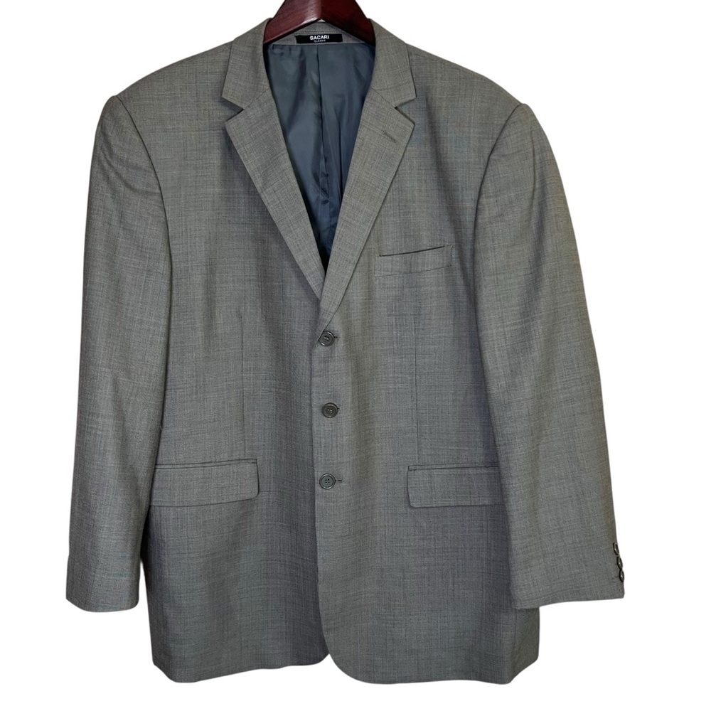 SACARI Classic 100% Merino Wool Gray Blazer Jacket Men’s 46R Suit Coat 3-Button